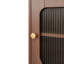 Armoire de rangement haute et étroite avec porte en verre cannelé, 2 tablettes ouvertes et 2 tiroirs, meuble de rangement autoportant en noyer