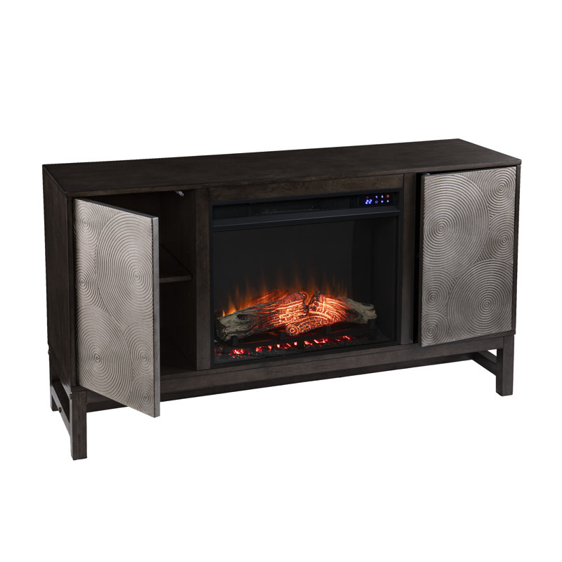 Lucely 149'' W Brown/Antique Silver Electric Fireplace