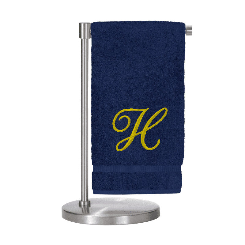 Serviettes de bain monogrammées - ensemble de 1 - lettre en script, H, Marine / doré