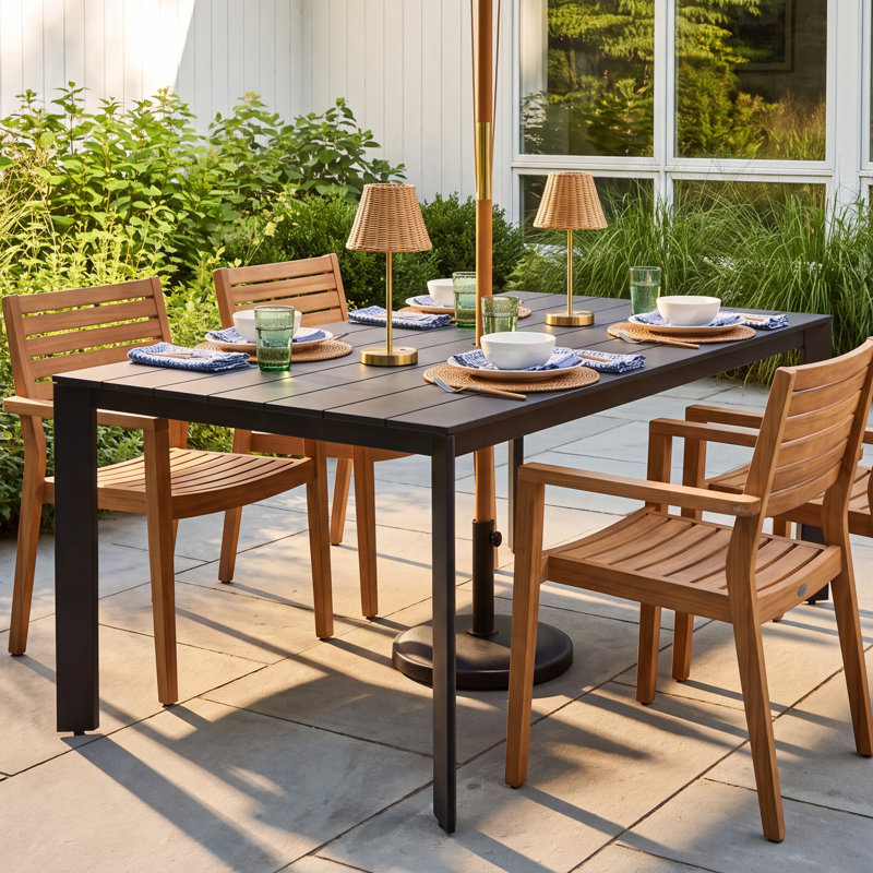 Silvia 6-Person Black Aluminum Patio Dining Table, 29.9" H x 63" W x 38.2" D