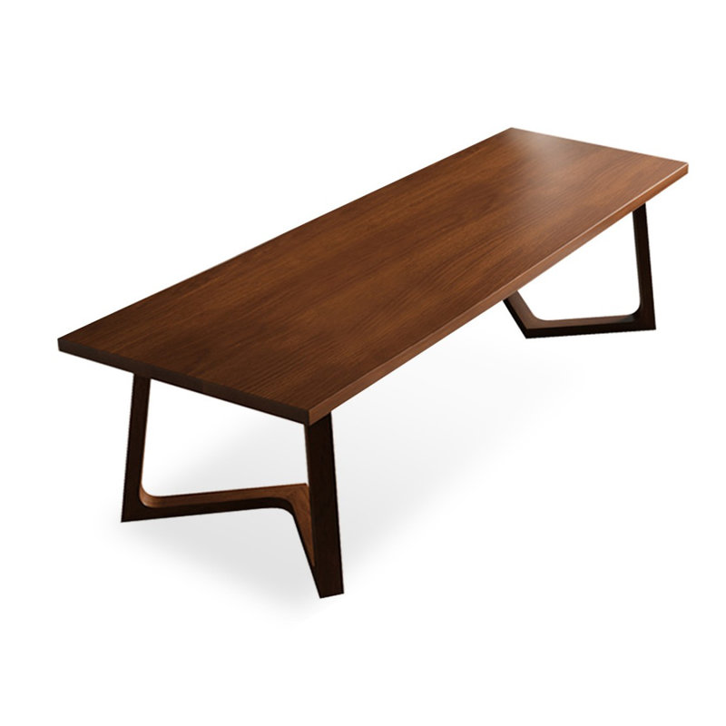 Light-walnut Rectangular Solid Wood desk, 29.53" H x 86.61" W x 35.43" D