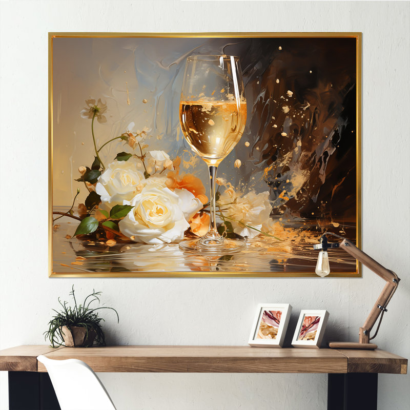 French Champagnes Cheers I sur impression sur toile, Cadre flottant doré, H 24 po x l 32 po x P 1 po