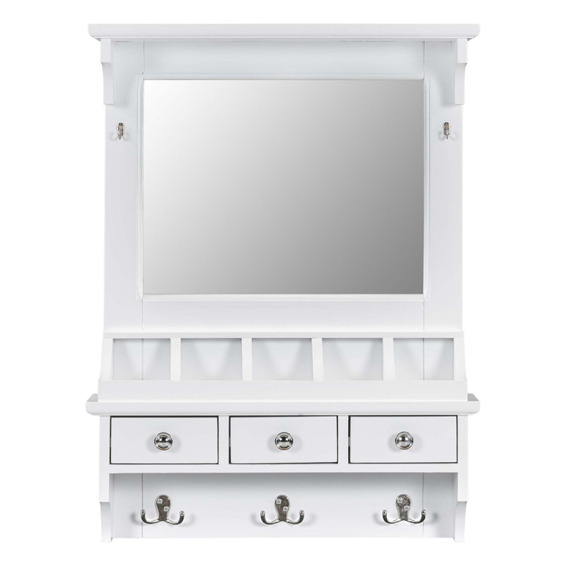 Meuble-lavabo flottant avec grand miroir, organisateur de rangement mural avec tiroirs, poches et crochets pour les petits espaces