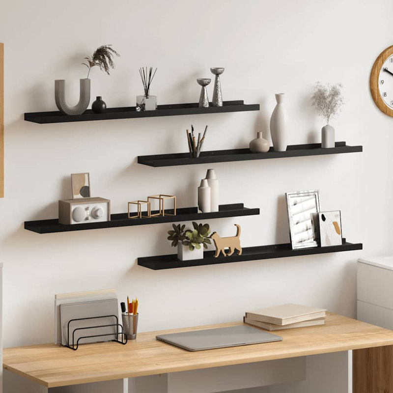 Wall Shelf Floating Shelf Wall Mounted Display Shelf for Photo Frame, Black, 1.2'' H x 31.5'' W x 3.5'' D
