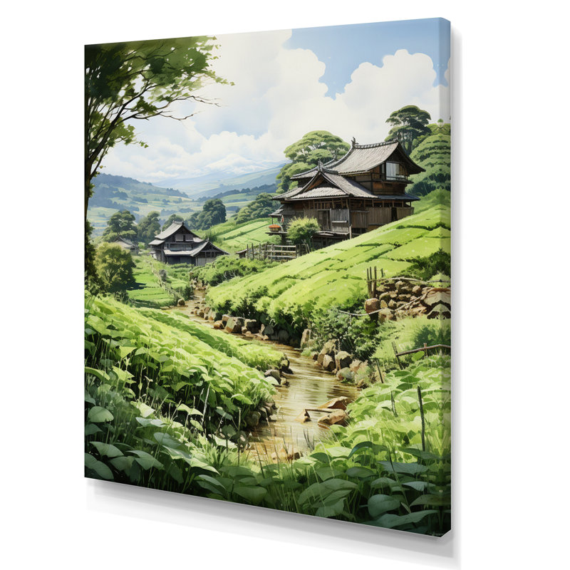 Champ de thé japonais - reproduction sur toile, H 32 po x l 24 po x P 1 po, Toile tendue
