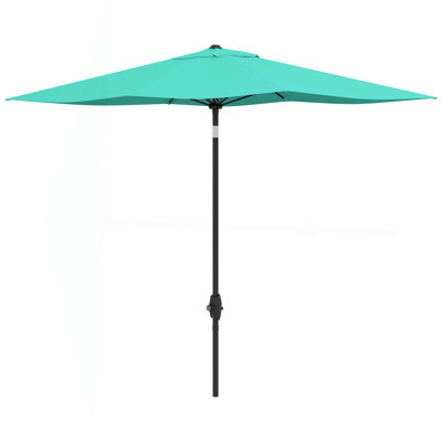 6.5' X 10' Rectangular Market Umbrella, Patio Outdoor Table Umbrella With Crank And Push Button Tilt, Teal