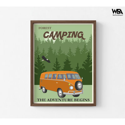Affiche rétro de camping campeur de forêt, idée de cadeau spécial de petit ami amoureux de la randonnée, art mural de bureau de camping, affiche d'aventure de forêt rétro