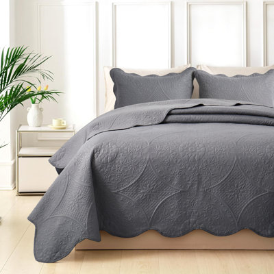 Ensemble de couvre-lit à motif floral en microfibre - Literie matelassée douce, légère et infroissable