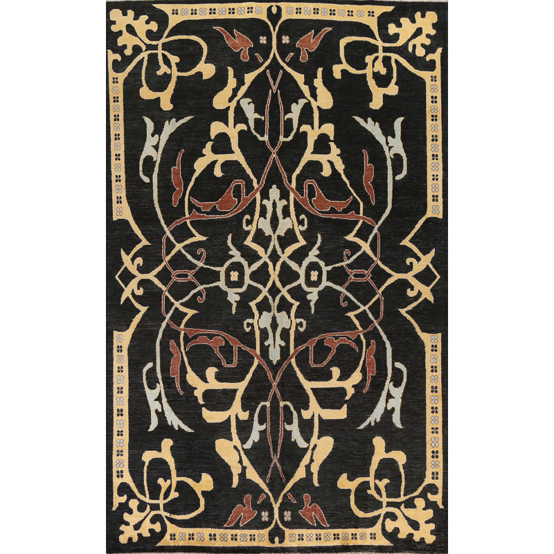Tapis noir à motif de teinture végétale noir Ziegler 6 x 10