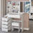 37" Middle Size Left Bedside Cabinet Vanity Table + Cushioned Stool, Extra Large Right Sliding Mirror, Multi Layer High Capacity Storage, Practical Fashionable Dresser, Suitable For Large Space-791896633