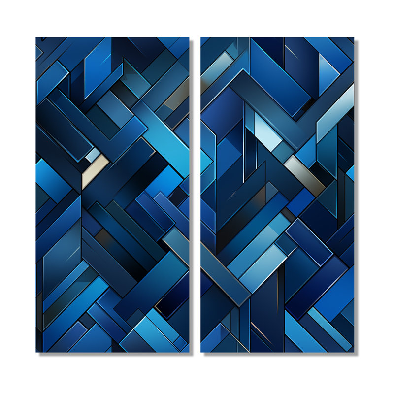 Cubes de symétrie bleu profond cobalt - art géométrique abstrait géométrique, H 20 po x l 24 po, Toile tendue