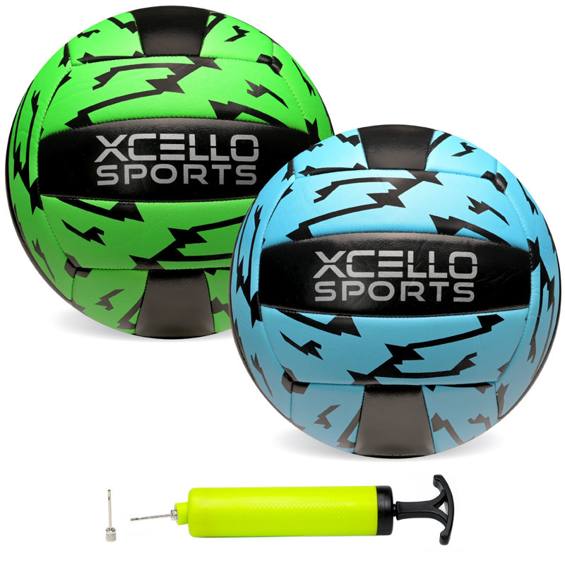 Graphiques Xcello Sports Volleyball avec pompe, paquet de 2, Bleu / vert