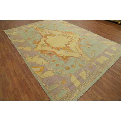Tapis vert clair en laine Oushak