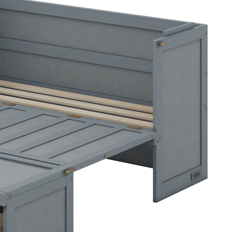 Murphy Bed With USB Port And A Large Drawer, Gray, Queen