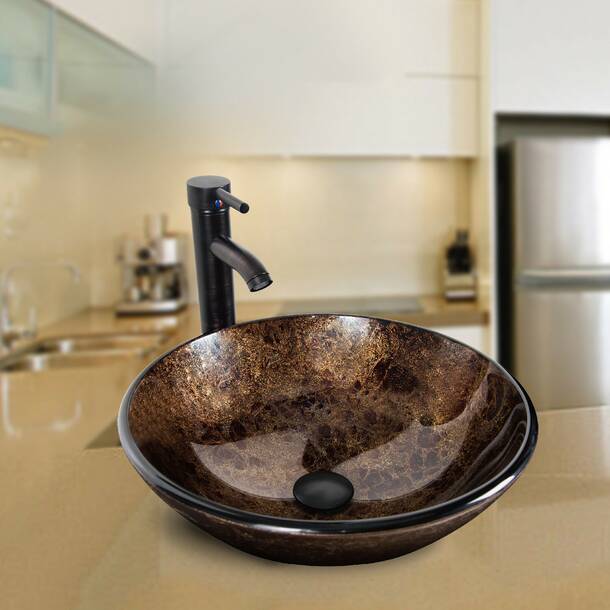 Aquaterior 16.5354'' Bronze Glass Circular Vessel Bathroom Sink ...