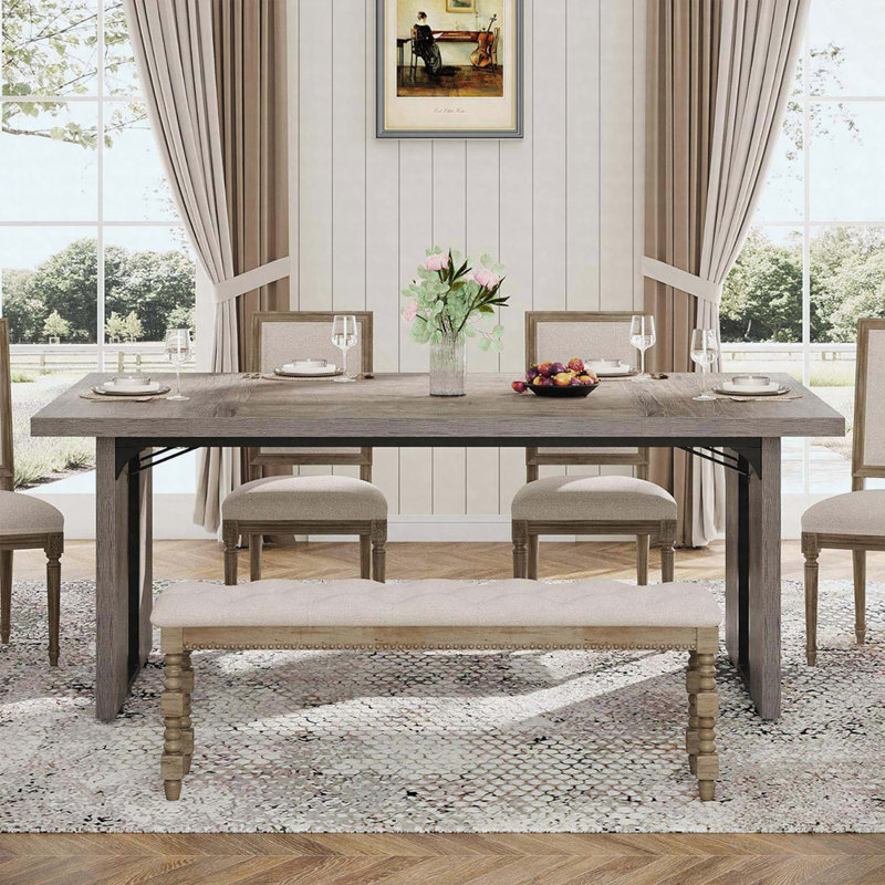 Table de salle à manger rectangulaire Baron, Gris délavé