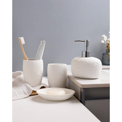 Bathroom Accessories Set With Embossed Design 4PCS