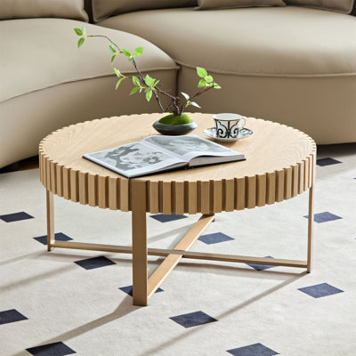 Table basse ronde moderne de 31,5 pouces pour salon, petite table basse avec frêne robuste