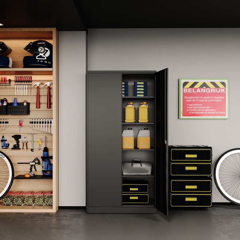 Armoire de rangement en métal avec porte verrouillable, étagères réglables en acier pour bureau, maison, Noir