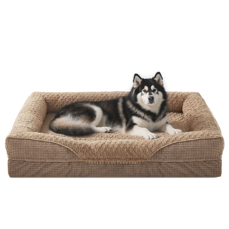 Lit orthopédique pour chien en mousse à mémoire de forme avec côtés traversés, housse lavable, doublure imperméable et fond antidérapant