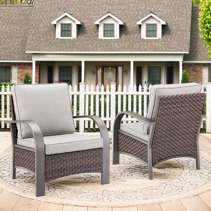 Bobra Patio Wicker Outdoor Club Chair with Cushions(Set of 2), Beige