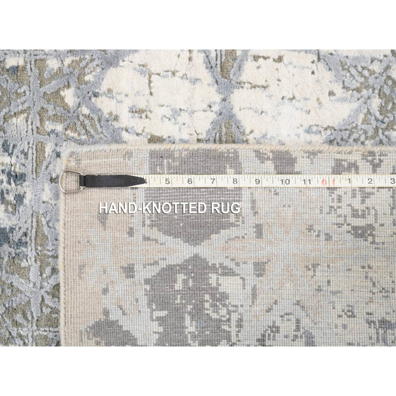 Tapis oriental en laine et soie gris noué à la main 3 pi x 5 pi The Honeycomb B3A70F5164314D68ACEB713160A44FFE