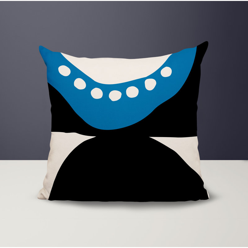 Oreiller carré réversible intérieur / extérieur Tobe Minimalist, H 15 po x l 15 po, Turquoise / noir / blanc cassé