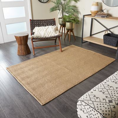 Kien Chevron Hand Knotted Brown Area Rug