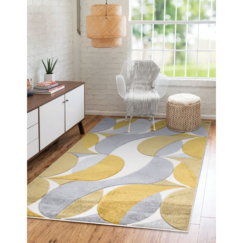 Kenzo Ochre Abstract Geometric Modern Rug – Large Living Room Carpet | Bedroom & Hallway Runner | Soft, Stain Resistant, Non-Shedding Floor Mat