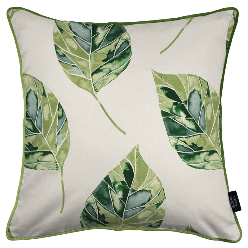 Gurganus Leaf Piped Edge Indoor / Outdoor Floral Square Throw Pillow Cover, Forest Green, 43cm x 43cm