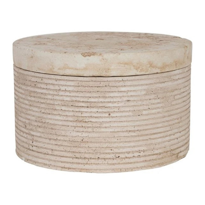 Large Travertine Round Box, 4”H x 4”W x 4”D