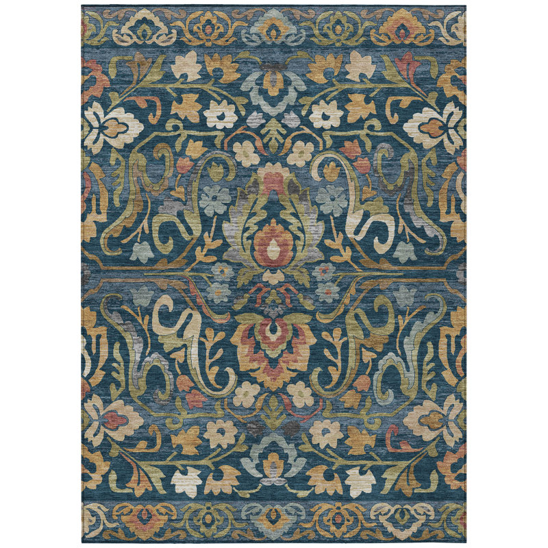 Machine Washable Indoor/Outdoor Husby ACN2193 Floral Rug, Rectangle 3' x 5'