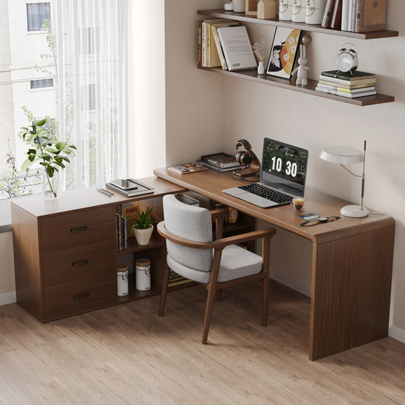 Bureaux en bois massif en L noyer foncé, Retour à gauche, H 29,53 po x l 55,12 po x P 23,62 po