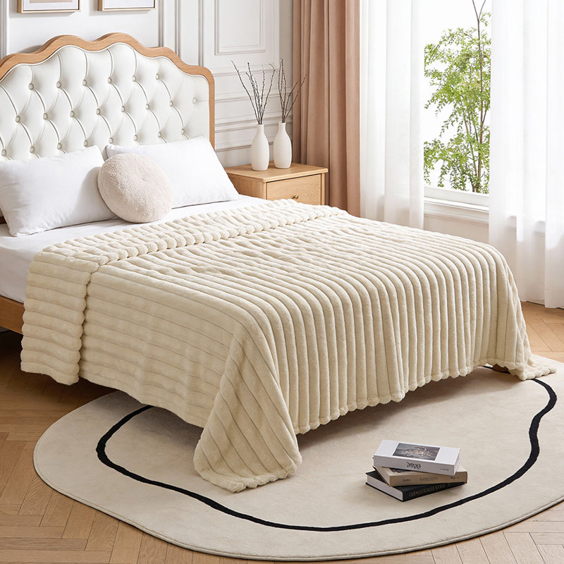 Machine Tufted Throw Blanket, Beige, Striped, 150cm x 100cm