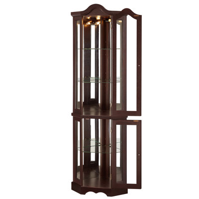 Dark Cherry Lighted Cabinet With Tempered Glass, Push - To Open Doors, And Built In Lighting For Bedroom Decor Display Adjustable Shelves, Elegant Handles Home