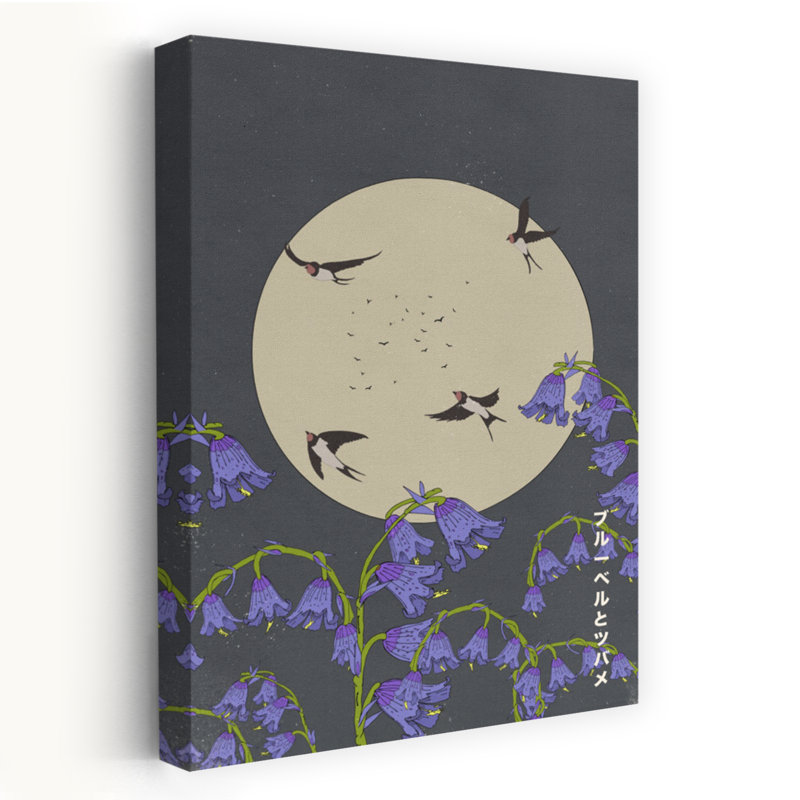 Contemporary Art Classic Delicate Elegant Bird Hyacinth Violet Flower Landscape Wall Art - Wrapped Canvas Print