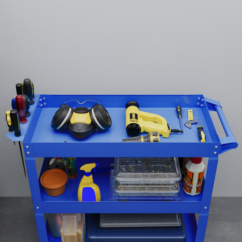 Chariot à outils roulant à 3 niveaux, capacité de 330 LBS, bleu