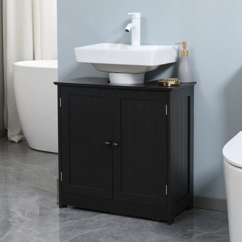 Armoire de rangement sous le lavabo, 2 portes et tablette, noire - peu encombrante et convenant à divers objets, H 23,5 po x l 11,66 po