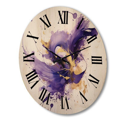 Purple and Gold Splash - Fractals Oversized Wood Wall Clock