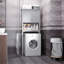 Modern Over The Toilet Storage Cabinet, Double Door Bathroom Organizer With Inner Adjustable Shelf And Open Shelf, Grey