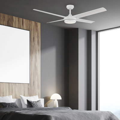 Ventilateur de plafond d'intérieur de 52 po avec lumière et télécommande Gossamer, ventilateur de plafond avec ensemble d'éclairage à DEL, conception moderne à 3 pales, moteur à courant continu silencieux à 6 vitesses - noir mat