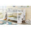 Lit superposé simple au-dessus de simple avec rangement et garde-corps pour chambre à coucher, dortoir, couleur blanche Stairway-1162309864
