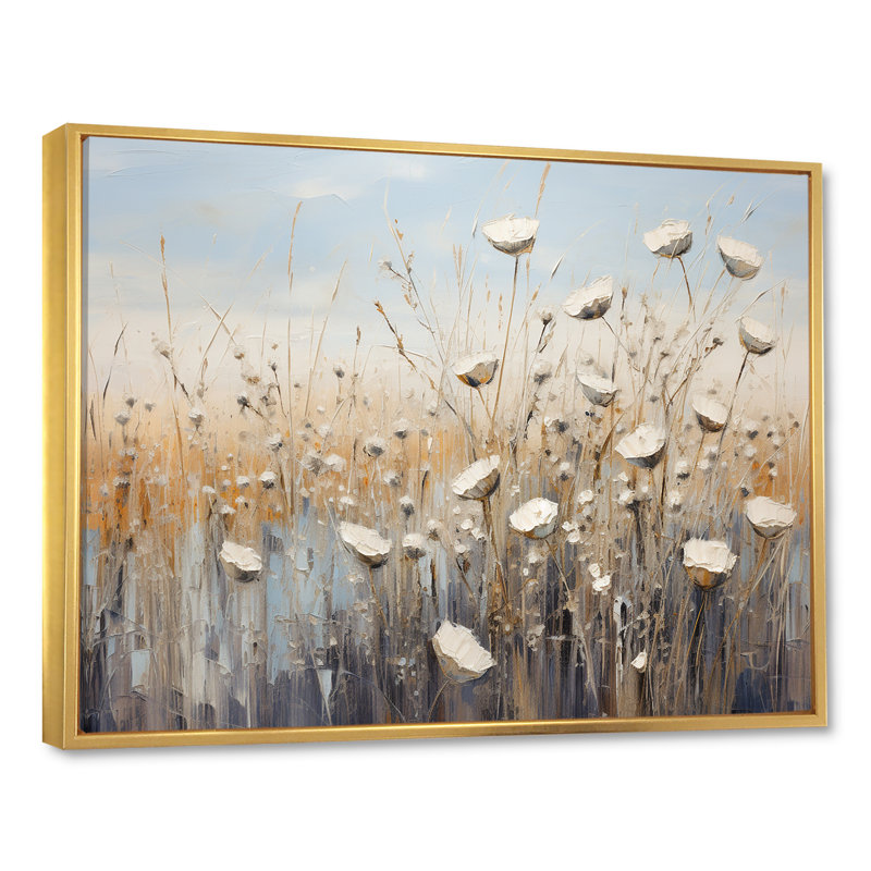 Minimalisme Wildflower Wonderland II sur toile, Cadre flottant doré, H 12 po x l 20 po x P 1 po