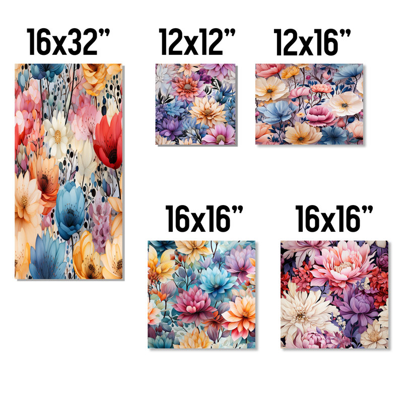 Etter - Ensemble de 5 impressions sur toile florales, Toile tendue