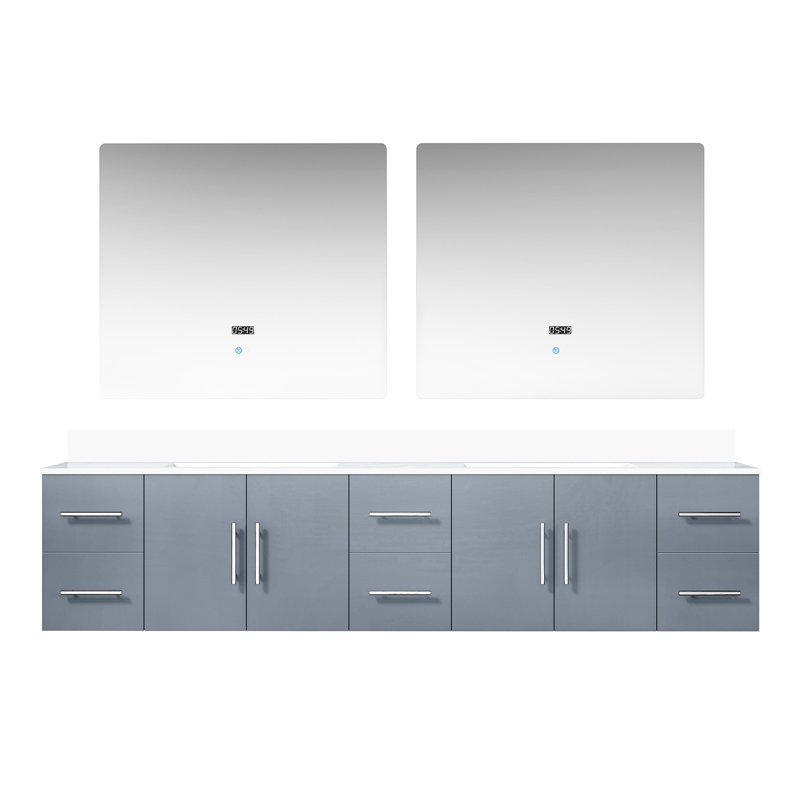 Meuble-lavabo double gris foncé 84 po X 22 po, comptoir en quartz blanc, 36 miroirs - fermeture en douceur et beaucoup d'espace de rangement avec des tiroirs spacieux de 36 po x P 22 po