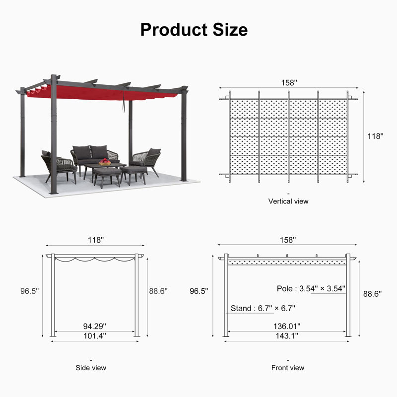  Purple Leaf 13 Ft. W x 10 Ft. D Metal Pergola with Canopy, Terra