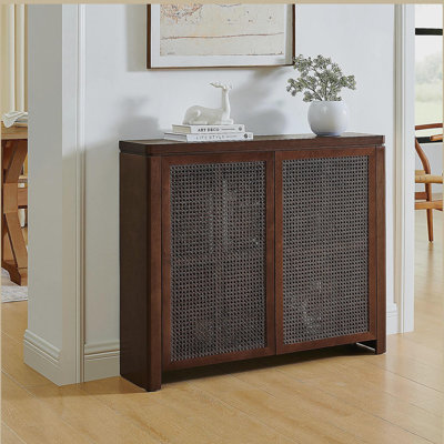 Buffet/meuble de rangement en rotin de style moderne du milieu du siècle, 100 cm (39,4 po), avec système de gestion des câbles et ouverture par simple pression, idéal pour un coin café rétro.
