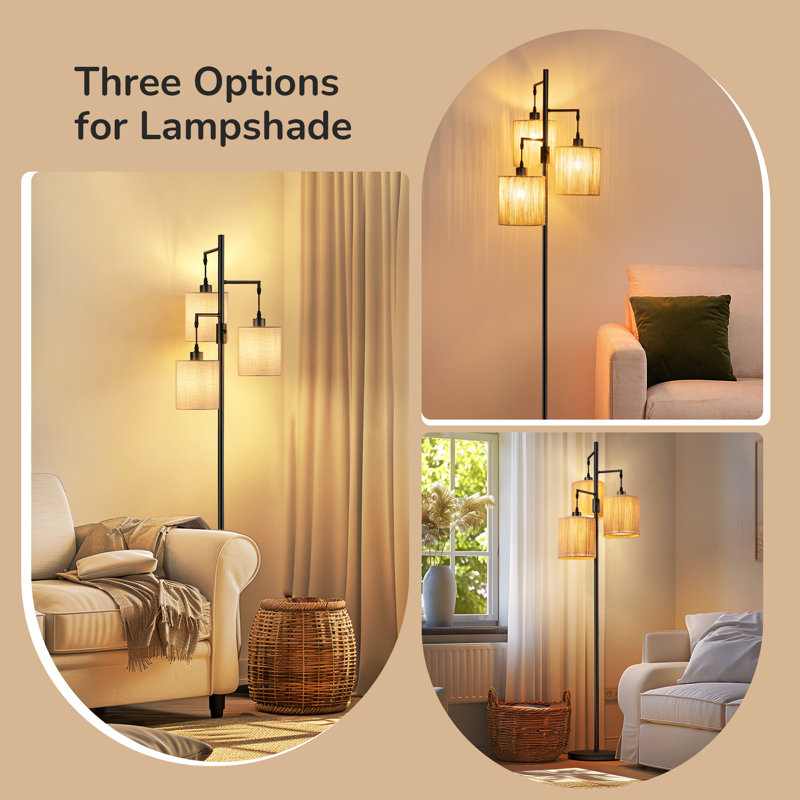 65" Rattan Tree Floor Lamp With Dimmer Switch And 3 Bulbs