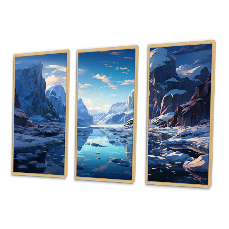 «Blue Winter Landscape In Greenland - Glacier», ensemble de décorations murales, Cadre naturel flottant