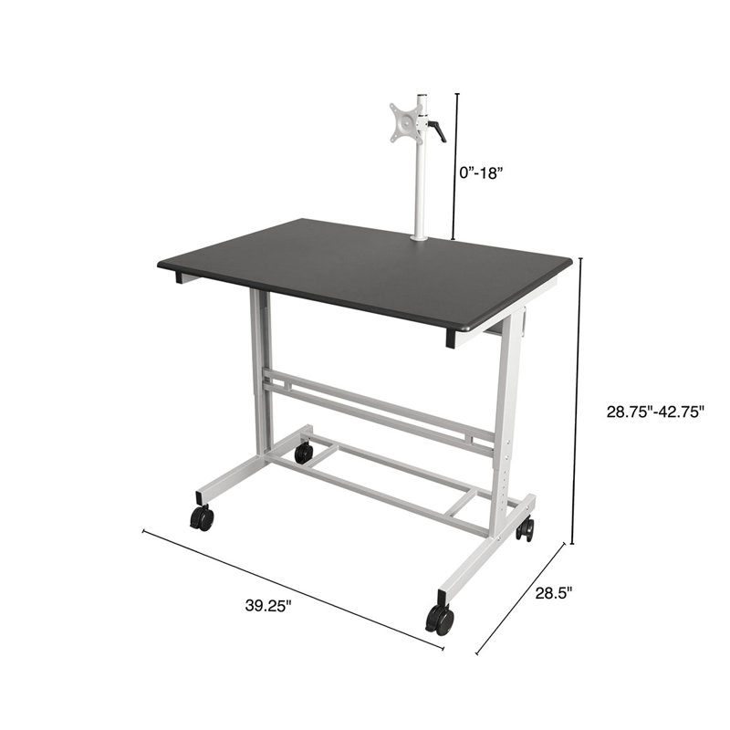 Zarella Adjustable Metal Base Standing Desk, 42.75" H x 39.25" W x 28.5" D, Black/Silver